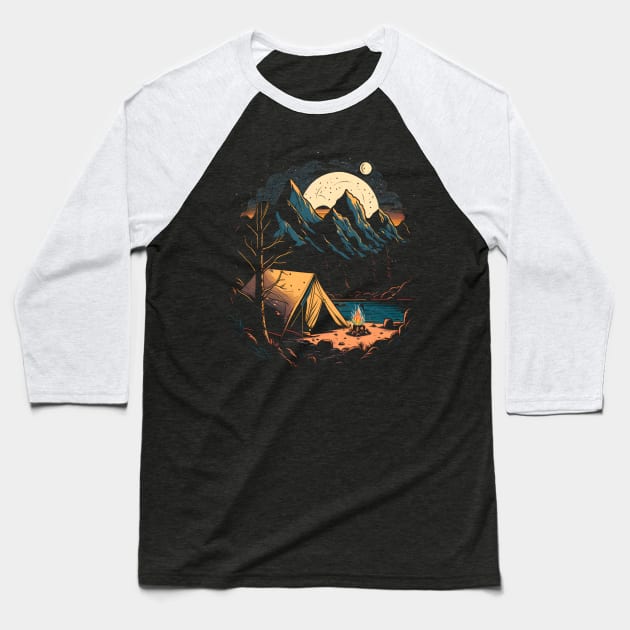 Night Camp Baseball T-Shirt by vamarik